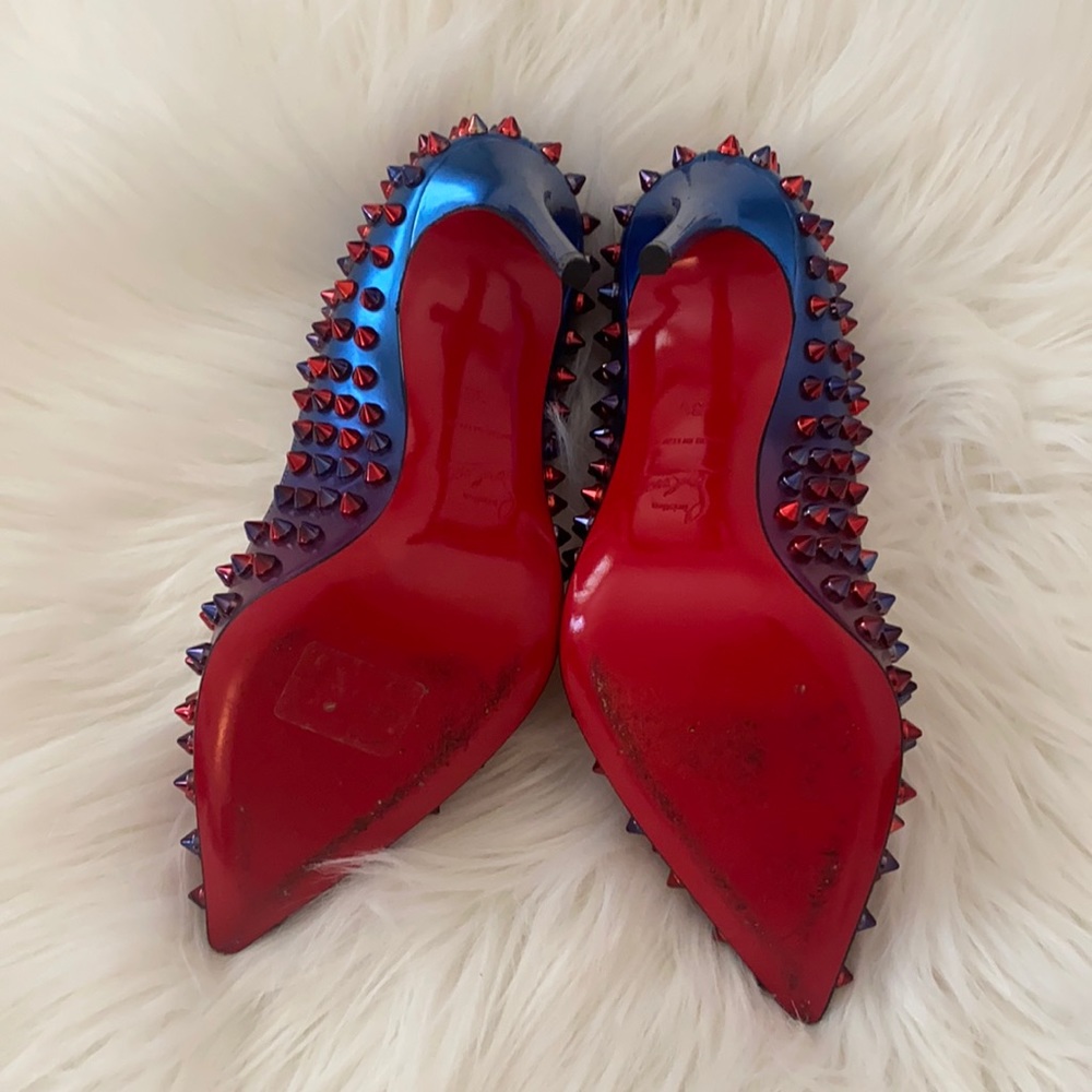 LOUBOUTIN SO KATE MULTICOLOR SPIKED LEATHER HEELS - Picture 8 of 8